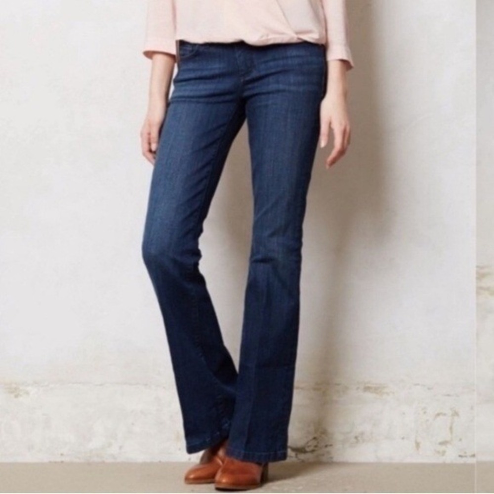Anthropologie Pilcro Stet Flare Stretch Dark Wash Denim Jeans Women 28 x 32 Long